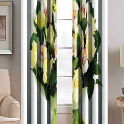 BELLA TRUE White & Yellow Set of 2 Floral Room Darkening Door Curtain-image-20