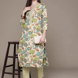 Readiprint Fashions Floral Printed Sequinned Pure Cotton Kurta with Trousers-picture-11