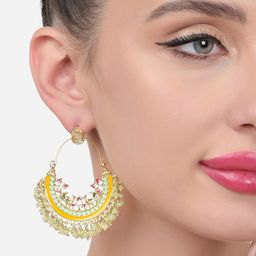 Zaveri Pearls Gold-Plated Kundan-Studded & Beaded Contemporary Chandbalis Earrings-6