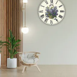 OLIVE TREE Off White & Purple Wooden Round Shaped Contemporary Wall Clock-image-61