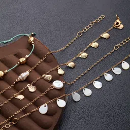AMI Women Set of 5 Gold-Toned & White Gold-Plated Contemporary Charm Bracelets-22