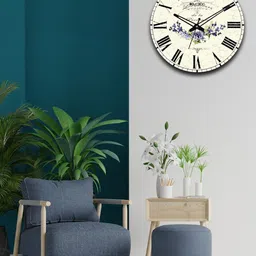 OLIVE TREE Beige & Purple Printed Analogue Wooden Contemporary Wall Clock-image-96