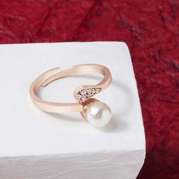 AMI Rose Gold-Plated White CZ-Studded Adjustable Contemporary Finger Ring-image-67