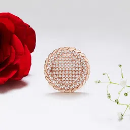 AMI Rose Gold-Plated White CZ-Studded Adjustable Contemporary Finger Ring-image-60