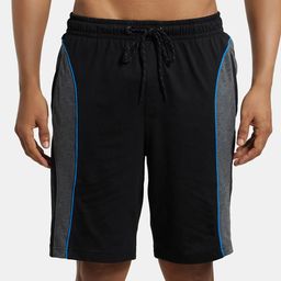 Jockey Men Black & Grey Melange Pure Cotton Colourblocked Straight Fit Sport Shorts-picture-34