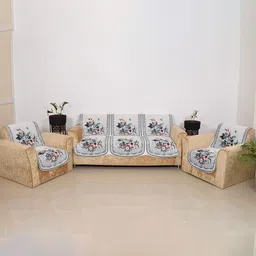 Aura Green & Grey 6 Pieces Floral Printed 5 Seater Sofa Covers-image-70
