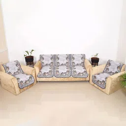 Aura Grey & Black 6 Pieces Floral Printed 5 Seater Sofa Covers-image-58