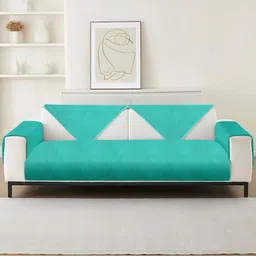 Cortina Turquoise Blue 4 Seater Non-Slip L Shaped Sofa Covers-image-61