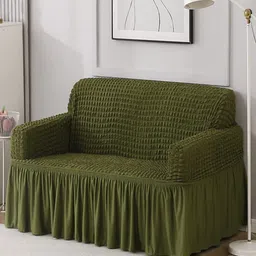 HOKIPO Green 2 Seater Stretchable Elastic Frilled Sofa Cover-image-91
