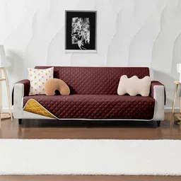 Cortina Yellow & Brown Quilted 2 Seater Reversible Sofa Cover With Arms-image-79
