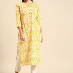 Rajnandini Yellow Floral Printed Pure Cotton Kurta-picture-35