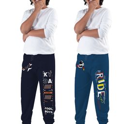 KYDA KIDS Boys Navy Blue & Teal Blue Pack Of 2 Printed Cotton Joggers-image-95
