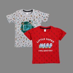 Nottie Planet Boys Red & Grey Pack of 2 Printed Cotton T-shirt-image-42