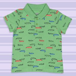 mothercare Boys Green Printed Polo Collar Pure Cotton T-shirt-image-10