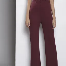 SASSAFRAS Women Burgundy Comfort Flared Easy Wash Bootcut Trousers-image-50
