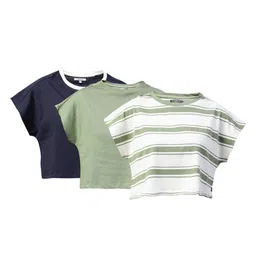Roadster Women Pack of 3 Cotton Extended Sleeves Crop T-shirts-image-19