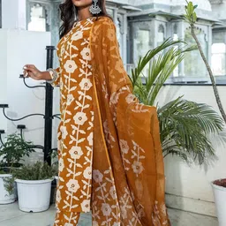 Lavanya The Label Women Brown Printed Empire Pure Cotton Kurti with Palazzos & With Dupatta-image-36