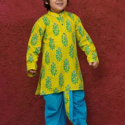 Aj DEZInES Boys Chevron Printed Long Sleeves Pure Cotton Kurta With Dhoti Pants-51