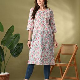 Lavantika Floral Printed Round Neck Straight Pure Cotton Kurta-picture-24