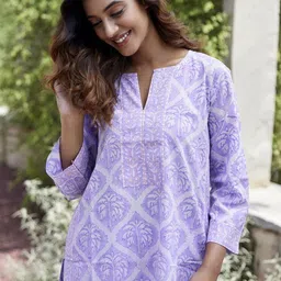 JAIPURRANG Floral Printed Notch Neck Thread Work Cotton Straight Kurta-picture-40