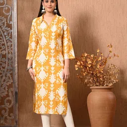 Lavantika Ethnic Motifs Printed Shirt Collar Pure Cotton Straight Kurta-picture-53