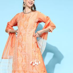 Indo Era Floral Chanderi Silk Kurta Set-image-51