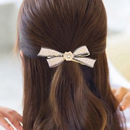 Yellow Chimes Women White & Gold-Toned Embellished French Barrette-image-63