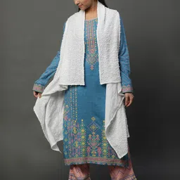 AURELIA Self Design Sleeveless Ethnic Longline Waterfall Shrug-11