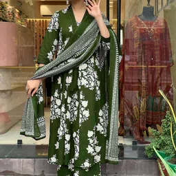 BAESD Floral Printed Mirror Work Pleated Muslin Anarkali Kurta With Palazzos & Dupatta-picture-5