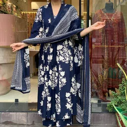 BAESD Floral Printed Mirror Work Pleated Muslin Anarkali Kurta With Palazzos & Dupatta-picture-39