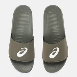 ASICS Unisex Olive Green & White Brand logo Print Sprl Sliders-3