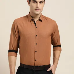 SOJANYA Men Rust Brown Classic Regular Fit Self Design Formal Shirt-image-109