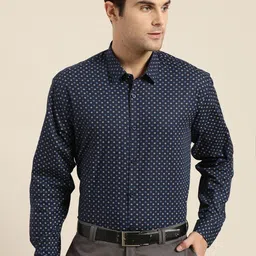 SOJANYA Men Navy Blue & White Regular Fit Printed Formal Shirt-image-67
