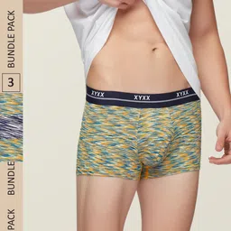 XYXX Men Beige & Navy Blue Pack Of 3 Printed Antimicrobial Trunks XYTRNK3PCKN498-3