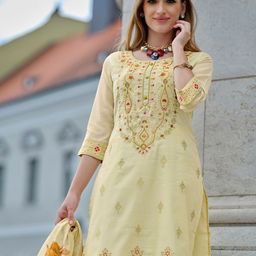 MOJILAA Women Ethnic Motifs Regular Beads and Stones Chanderi Silk Kurta with Trousers-image-39