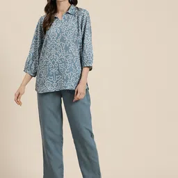 HERE&NOW Women Bandhani Printed Top with Trousers-19