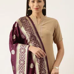 Silk Land Purple & Gold-Toned Ethnic Motifs Woven Design  Pure Banarasi Silk Dupatta-picture-25