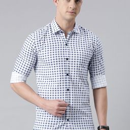 DEZANO Men Blue & White Pure Cotton Micro Checked Casual Shirt-image-41
