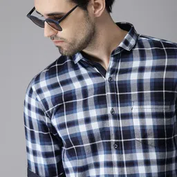 Campus Sutra Men Blue & White Standard Regular Fit Checked Casual Shirt-image-56