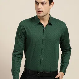 SOJANYA Men Green & Navy Blue Regular Fit Printed Formal Shirt-image-84