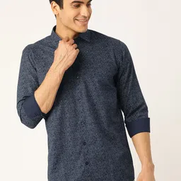 SOJANYA Men Navy Blue & White Classic Regular Fit Ethnic Printed Casual Shirt-image-87