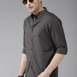The Roadster Lifestyle Co Men Charcoal & Black Regular Fit Printed Sustainable Casual Shirt-picture-8