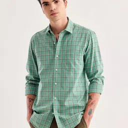 Red Flame Tartan Checked Twill Weave Pure Cotton Casual Shirt-image-40
