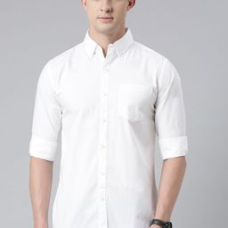 DEZANO Men White Pure Cotton Comfort Fit Striped Casual Shirt-image-38