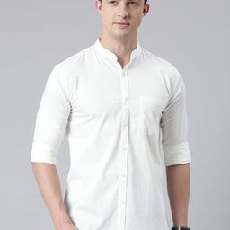 DEZANO Men White Pure Cotton Comfort Fit Striped Casual Shirt-image-10