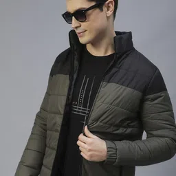 Rigo Men Olive Green Black Colourblocked Lightweight Outdoor Puffer Jacket-picture-24