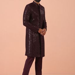 KISAH Men Embellished Regular Fit Sequinned Indowestern Sherwani Trouser Set-71