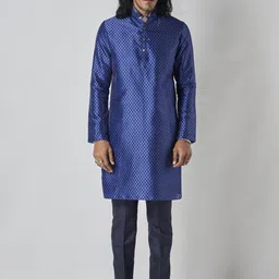Bubber Blu Hudson Geometric Printed Mandarin Collar Straight Kurta-image-12