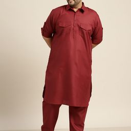 SOJANYA PLUS Plus Size Men Maroon Kurta with Salwar-21