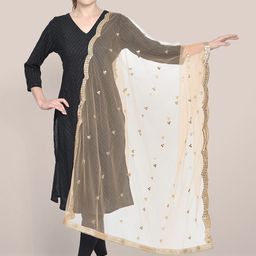 Dupatta Bazaar Gold-Toned & Peach-Coloured Ethnic Motifs Embroidered Dupatta-12
